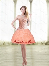2015 Fashionable Short Peach Prom Dresses with Beading and Pick Ups SJQDDT22003FOR