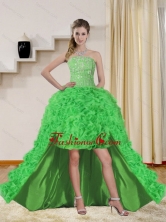 2015 Fashionable Spring Green High Low Prom Dresses with Beading QDZY257TZBFOR