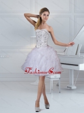 2015 Fashionable Strapless White Prom Dresses with Ruffles and Beading QDZY152TZCFOR