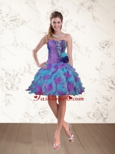 2015 Fashionable Sweetheart Beading Multi Color Prom Dresses with Hand Made Flower QDZY453TZCFOR