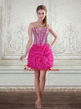 2015 Fashionable Sweetheart Hot Pink Prom Gown with Beading and Ruffled Layers LFY091906TZCFOR