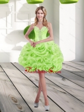 2015 Fashionable Sweetheart Short Rolling Flowers Prom Dresses in Spring Green SJQDDT17003FOR