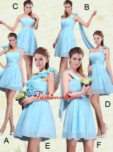 2015 Ruching Chiffon Aqua Blue Prom Dresses with Mini Length BMT017FOR