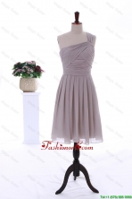 2015 Summer Empire One Shoulder Ruching Short Prom Dresses in Grey DBEES076FOR