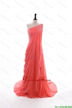 2016 Fall Empire One Shoulder Brush Train Prom Dresses in Watermelon DBEES179FOR