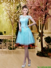 2016 Fashionable A Line Belt and Appliques Prom Dresses with Cap Sleeves BMT032FFOR