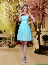 2016 Fashionable A Line Laced Prom Dresses with Belt in Aqua Blue BMT032DFOR