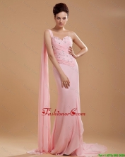 2016 Gorgeous Empire One Shoulder Brush Train Prom Dresses with Watteau Train DBEE426FOR