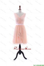 2016 Summer Empire V Neck Prom Dresses with Ruching and Belt DBEES200FOR