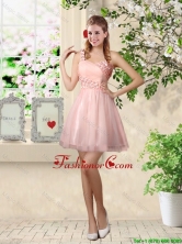 Affordable A Line One Shoulder Appliques Prom Dresses in Pink BMT037BFOR