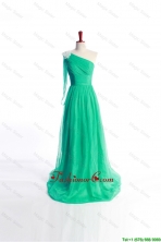 Affordable Appliques Green Long Prom Dress with Sweep Train for 2016 DBEES147FOR