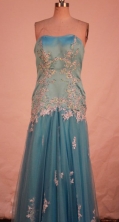 Affordable Column Strapless Floor-length Blue Appliques Prom Dresses Style FA-C-192