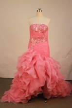 Beautiful A-line strapless floor-length organza watermelon beading prom dresses FA-X-120