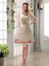 Beautiful Champagne Bowknot Princess Prom Dresses with V Neck BMT003CFOR