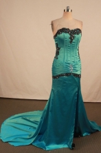 Beautiful Column Sweetheart-neck Brush Teal Appliques Prom Dresses Style FA-C-175