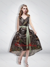 Fashionable Empire Camo Sashes Prom Dresses with  V Neck for 2015 CMPD013FOR