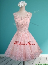 Best Scoop Beading and Appliques Short Prom Dress in Baby Pink BMT0120CFOR