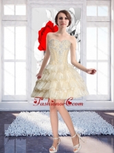 Champagne Popular Prom Dress with Beading and Ruffled Layers SJQDDT57003FOR