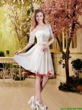 Cheap Champagne 2016 Prom Dresses with Lace and Belt BMT031BFOR