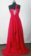 Cheap Empire One Shoulder Floor-length Red Prom Dress LHJ42822