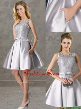 Classical Laced and Bowknot Scoop Prom Dress in Silver BMT0132-2FOR