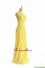 Classical One Shoulder Long Yellow Prom Dresses with Bowknot DBEES137FOR