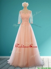 Classical Scoop Half Sleeves Prom Dress with Appliques and Belt BMT0128CFOR