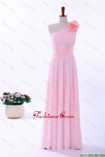 Custom Made Empire One Shoulder Hand Made Flowers Prom Dresses in Baby Pink DBEES095FOR