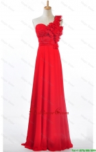 Custom Made Empire One Shoulder Prom Dresses with Hand Made Flowers DBEES334FOR