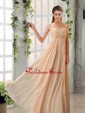Empire V Neck Ruching Chiffon Prom Dresses with Cap Sleeves BMT024CFOR