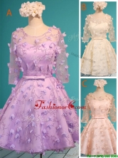 Exclusive See Through Scoop Half Sleeves Prom Dress with Appliques and Belt BMT0122FOR
