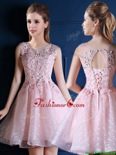 Exquisite Baby Pink Scoop Prom Dress with Appliques and Beading BMT0111FOR