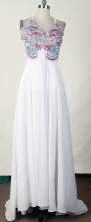 Exquisite Empire Straps Floor-length White Prom Dress LHJ42813