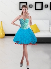 Fashionable 2015 Beading and Ruffles Short Prom Dresses in Baby Blue SJQDDT14003FOR