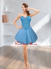Fashionable 2015 Short Sweetheart Tulle Blue Prom Dresses with Beading SJQDDT12003FOR