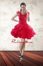 Fashionable Beading Sweetheart Red 2015 Prom Gown with Ruffled Layers XFNAO293TZBFOR