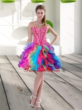 Fashionable Beading and Ruffles Organza 2015 Prom Dress in Multi Color QDDTA63003FOR