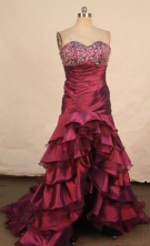 Fashionable High-low Sweetheart-neck Brush Burgundy Beading Prom Dresses Style FA-C-223
