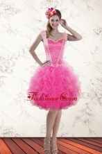 Fashionable Hot Pink 2015 Straps Prom Dresses with Beading and Ruffles XFNAOA46TZBFOR