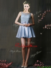 Fashionable Light Blue Short Prom Dress with Lace and Belt BMT0151AFOR