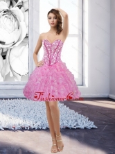 Fashionable Rose Pink Sweetheart 2015 Prom Dress with Beading and Ruffles QDDTA67003FOR