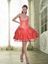 Fashionable Short Beading and Ruffles Coral Red Prom Dresses for 2015 SJQDDT23003-3FOR