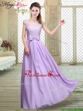 Fashionable Square Cap Sleeves Lavender Prom Dresses with Belt BMT066FFOR