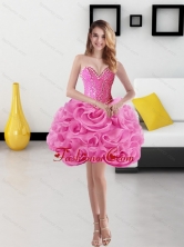 Fashionable Sweetheart Short Rolling Flowers Rose Pink Prom Dresses for 2015 SJQDDT18003FOR