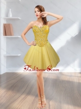 Fashionable Tulle Short Sweetheart Beading 2015 Gold Prom Dresses SJQDDT12003-4FOR 