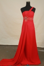 Fashionable empire one shoulder brush chiffon beading prom dresses FA-X-124
