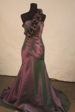 Fashionable mermaid one shoulder brush taffeta purple prom dresses FA-X-119