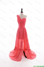 Gorgeous Column One Shoulder Watermelon Prom Dresses with Ruching DBEES164FOR