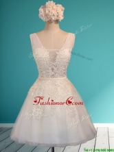 Gorgeous White Deep V Neckline Prom Dress with Appliques and Belt BMT0124BFOR