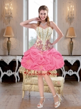 Luxurious Mini Length Beaded Rose Pink Prom Dresses with Pick UpsLuxurious Mini Length Beaded Rose Pink Prom Dresses with Pick Ups SJQDDT40003FOR
